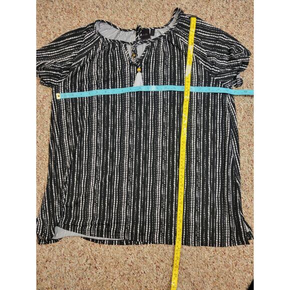 Rafaella Short Sleeve Blouse top Black & White Striped Tassled Medium - Picture 4 of 7